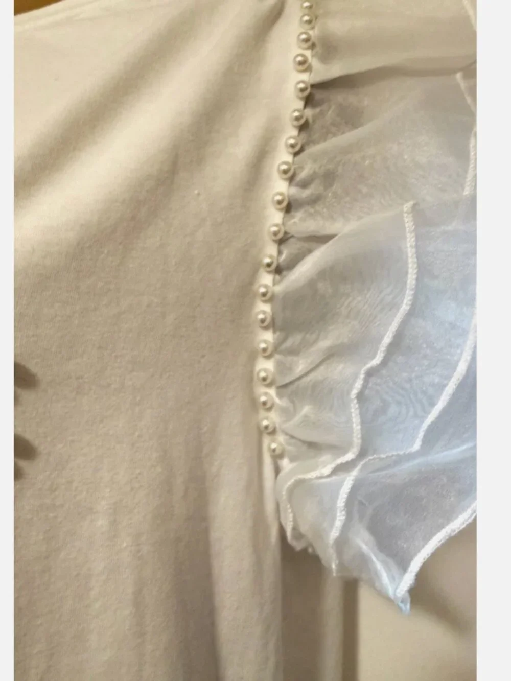 Anthro White Pearl Amor (LOVE) Top Womens XL Sheer Puff Sleeve Romantic Blouse